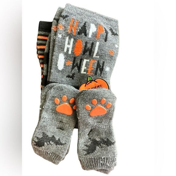 NWT Women’s 4 Pair Halloween Socks - Orange/Black - Dog Paw Socks - Picture 2 of 10